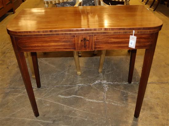 A George III mahogany D-shaped tea table with folding top, Width 90cm